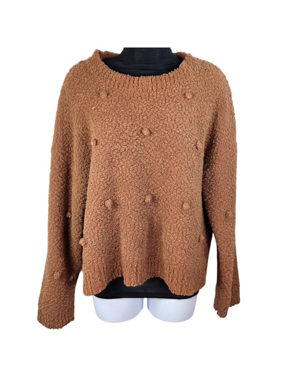Charmed Hearts XL Brown Textured Bobble Knit Sweater 100% Polyester Made In Chin